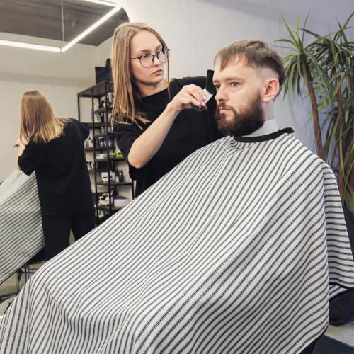 Barber Cape with Neck Brush & Disposable Neck Paper, Black & White Stripes - Image 7