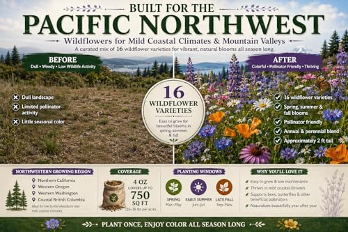 Western Oregon Wildflower Seed Mix, 1 lb Covers 3,000 sq ft, Multi-Color Perennial and Annual Non-GMO Blooms, Spring and Fall Planting in Pacific Northwestern United States (1 Pound) - Image 2