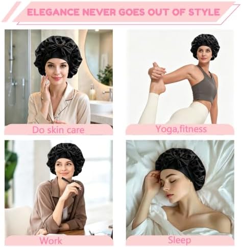 Satin Hair Bonnet Silk Bonnet for Sleeping Double Layer Elastic Tie Band Adjustable Reusable Hair Cap Cute Women Girls - Image 7