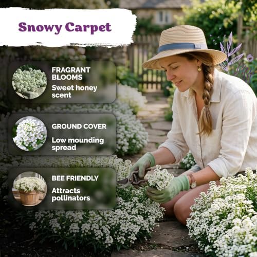 KVITER 5000 Carpet of Snow Sweet Alyssum Seeds (Lobularia Maritima) - Sweet Alyssum Flower Seed Packets, White Fragrant Ground Cover - Long Blooming Flower Seeds for Borders, Container, Outdoor Garden - Image 4