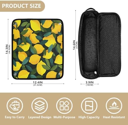 Hair Tools Travel Bag with Heat Resistant Mat 2-in-1 Hot Tools Travel Bag Organizer Flat Curling Iron Travel Case for Straightener Yellow Lemons Black - Image 4