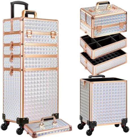 AROUS 5 in 1 Rolling Makeup Train Case with Lid Cosmetology Case on Wheels by Unknown