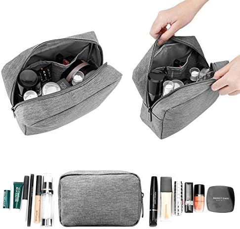 E-Tree Makeup Bag, Big Travel Make up Pouch, Zipper Large Cosmetic Brush Skin Care Case, Toiletry Bags for Traveling Women Man,Tech Electronic Organizer,Small Canvas Storage for Personal Items,Grey - Image 4