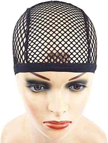YANTAISIYU 2 Pieces Wig Cap Black Stretchable Crochet Wig Cap with 4 Hair Clips Mesh Braided Wig Cap for Making Wig - Image 2