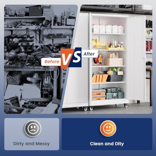 Yizosh Wheeled Metal Garage Storage Cabinet,Lockable Files Storage Cabinets - Image 7