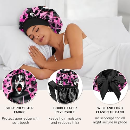 Satin Hair Braid Bonnet for Sleeping Double Layer Elastic Wide Soft Tie Band Hair Silk Lined Sleep Cap Women Girls - Image 3