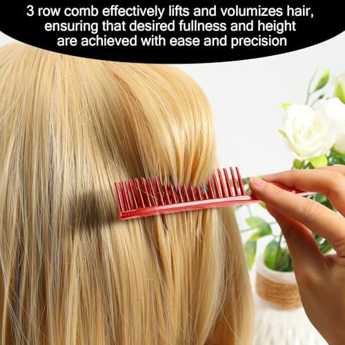 SIMPOR 3 Row Hair Comb for Natural Detangling, Hair Styling Brush, Nylon Bristle Unbraider Teasing Rat Tail Comb for Women Men Red - Image 6
