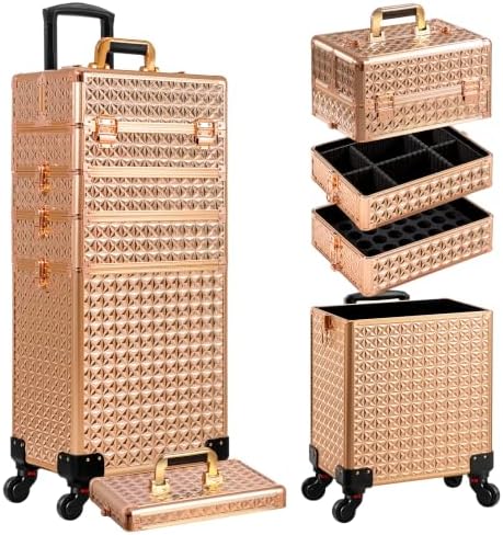 AROUS 5 in 1 Rolling Makeup Train Case with Lid Cosmetology Case on Wheels by Unknown
