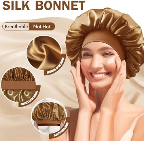 Satin Silk Bonnet for Hair, Double Layer Sleep Cap for Men & Women - Image 5