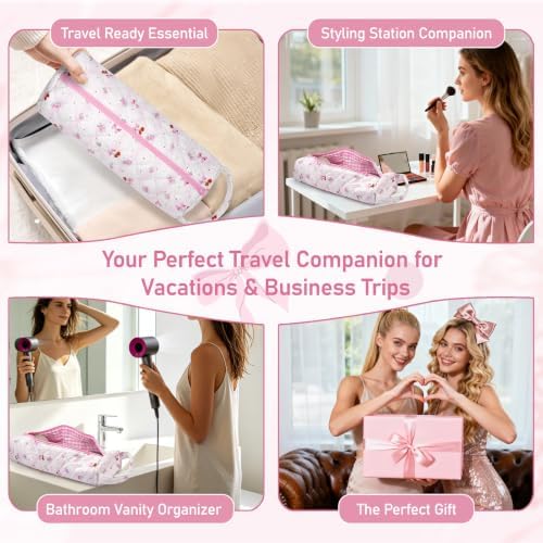 Hair Tool Organizer Travel Bag for Curling Irons & Dryers (Pink Cherry) - Image 6