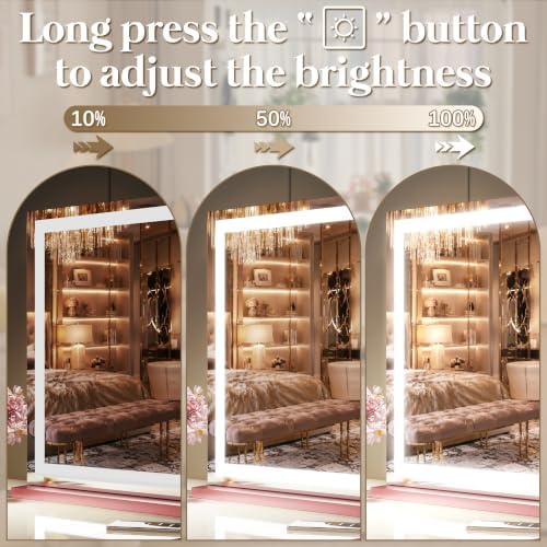 FENNIO Vanity Mirror with Lights 32''x22'' Makeup Mirror with Lights,Lighted Makeup Mirror with 10X Magnification and USB，Smart Touch Screen with 3-Color Lighting,Dimmable（Square Pink） - Image 3
