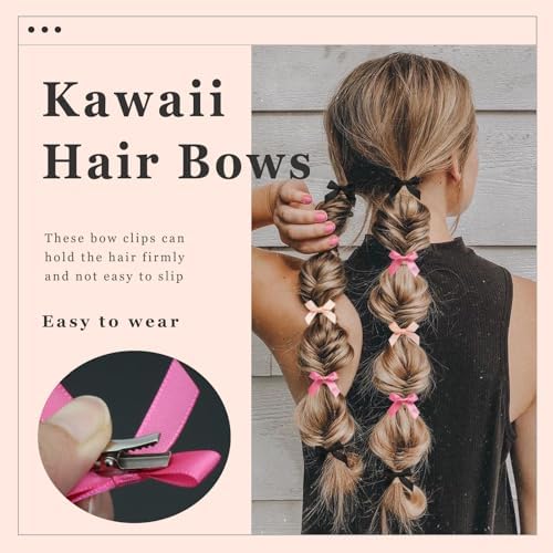 30PCS Bow Hair Clips 3 Colors Mini Hair Bows Kawaii Hair Ribbon Clips Black Pink Satin Bow Hair Accessories for Women Girls - Image 5