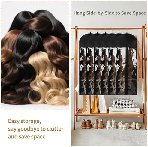 6PCS Hair Extensions Holder & Wig Storage Bags with Hanger Organizer for Multiple Wigs Dust-Proof, Breathable, Transparent PVC Window, Foldable Travel Solution - Image 4