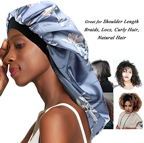 Large Braids Satin Bonnet Jumbo Sleep Cap Light Blue - Image 2
