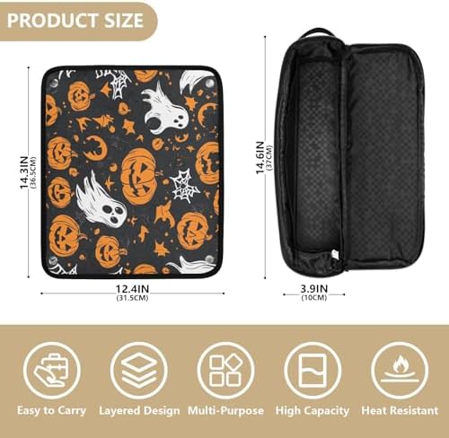Hair Tools Travel Bag with Heat Resistant Mat Detachable 2-in-1 Curling Iron Travel Case Hot Tools Organizer for Straightener Flat Iron Gothic Funny Halloween Ghost and Pumpkins - Image 4