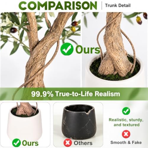 6ft Artificial Olive Tree with Tall Exquisite Planter Realistic Faux Olive Tree with Thick Trunk and Lifelike Leaves - Large Fake Olive Tree for Home Living Room Office Decor - Image 6