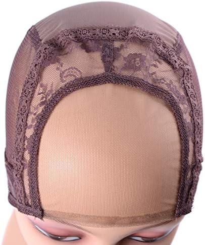 YANTAISIYU 4X4 Inch U Part Swiss Lace Wig Cap for Making Wigs with Adjustable Straps on the Back Glueless Hairnets (Brown M) - Image 6