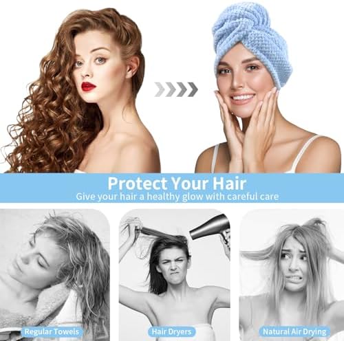 my novel things 3 Pack Microfiber Hair Towel Wrap for Women 25.4"x9.8", Super Absorbent Hair Towel Wrap, Quick Dry Hair Towels with Button for Curly Hair Anti Frizz (Blue,Green,Gray) - Image 5
