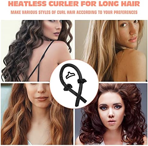 Heatless Curling Rod Headband No Heat Silk Ribbon Curling Rod Hair Roller Curls with Hair Claw Clip Lazy Natural Soft Wave DIY Hair Rollers Styling Tool for Sleep in Overnight (Black) - Image 2
