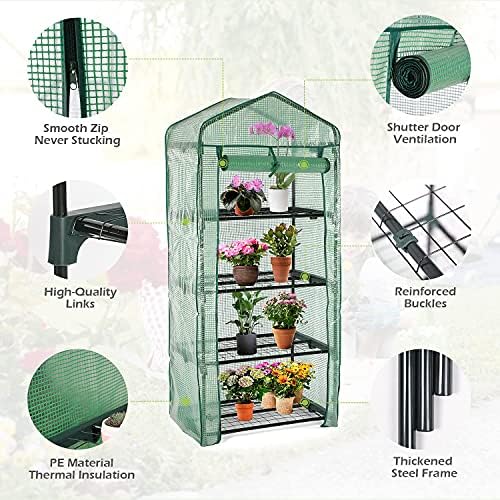 Mini Greenhouse for Indoor Outdoor, Small Plant Greenhouse 4 Tier Rack Stands with PE Cover, Portable Rack Shelves Gardening Green House for Seeds and Flowers, 27"x20"x62" - Image 5