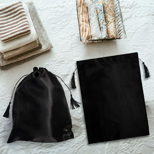 Youeon 16 Pcs Silk Satin Wig Bags 12"x16", Satin Black Gift & Travel Bag with Drawstring Tassel, Hair Bags for Packaging Wig, Bundles, Hair Extensions, Storage Sacks for Home, Salon, Travel - Image 6