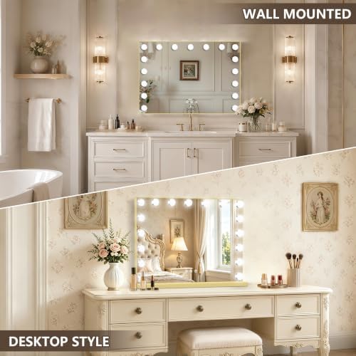 Ratsamee Gold Hollywood Vanity Mirror with Lights, 17 Dimmable Bulbs, 3 Color Lights,Make Up Lighted Mirror, Aluminum Metal Frame, USB Charging Port（28" x 20"） - Image 4