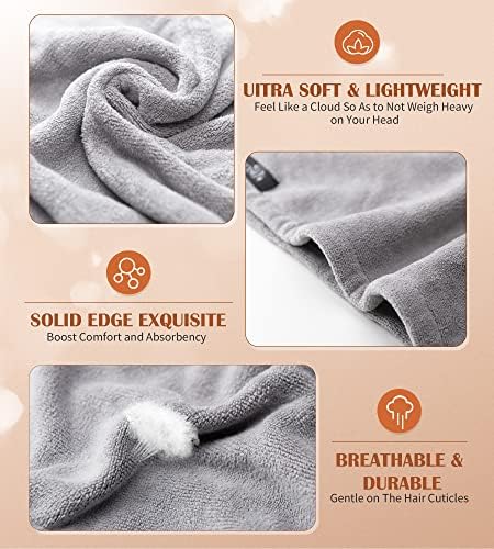 POPCHOSE Microfiber Hair Towel Wrap, 3-Pack, Beige, Grey, Blue - Image 3