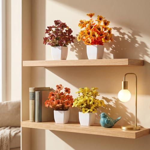 CEWOR 4 Pack Mini Fall Artificial Potted Plants, Fake Autumn Daisy Flowers with White Plastic Pots, Small Faux Floral Arrangement for Office Desk Bathroom Bedroom Table Decor - Image 6