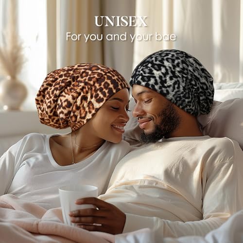 LULUSILK 100% Mulberry Silk Bonnet for Sleeping Women & Men, Black Leopard - Image 6