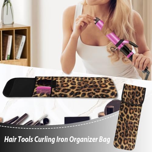 ZOUTAIRONG Curling Iron Bag Traveling Hair Straightener Case Curling Iron Travel Case Heat Resistant Curling Iron Holder Salon Station Women's Storage Bag Travel Bag Leopard Print - Image 2