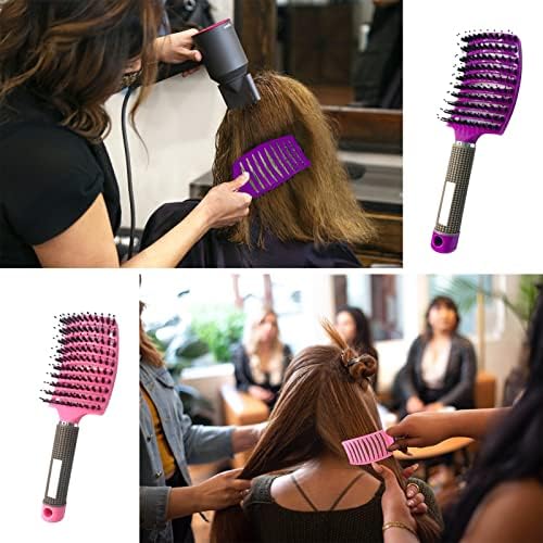 2PCS Curved Vented Hair Brush Boar Bristle Hair Brushes Paddle Detangling Brush Professional Styling Hairbrushes Detangler for Women/Men/Kids Wet Dry Thick Curly Straight Hair (Pink+Purple) - Image 5