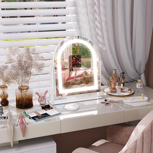 FENNIO Vanity Mirror with Lights 15"x13" Makeup Mirror with Lights, Lighted Makeup Mirror Touch Screen with 3-Color Lighting, 10X Magnification, Dimmable, for Vanity Desk Tabletop(White) - Image 5