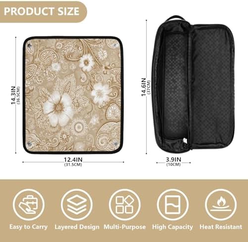 Hair Tools Travel Bag with Heat Resistant Mat 2-in-1 Hot Tools Travel Bag Organizer Flat Curling Iron Travel Case for Straightener Retro Beige Paisley - Image 3