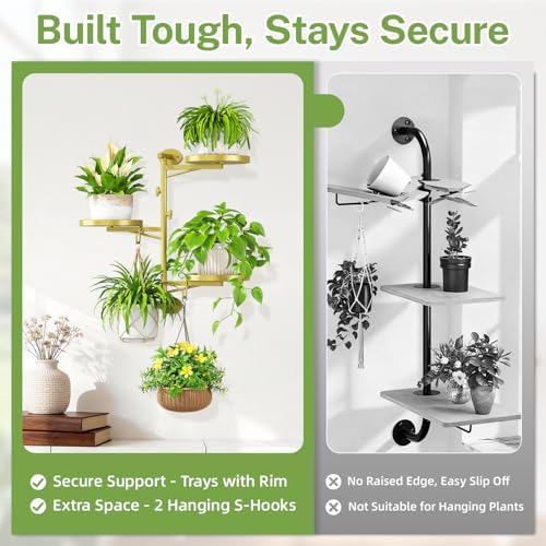 Wall Plant Holder, Rotating Floating Window Shelf, 3-Tier Gold - Image 5