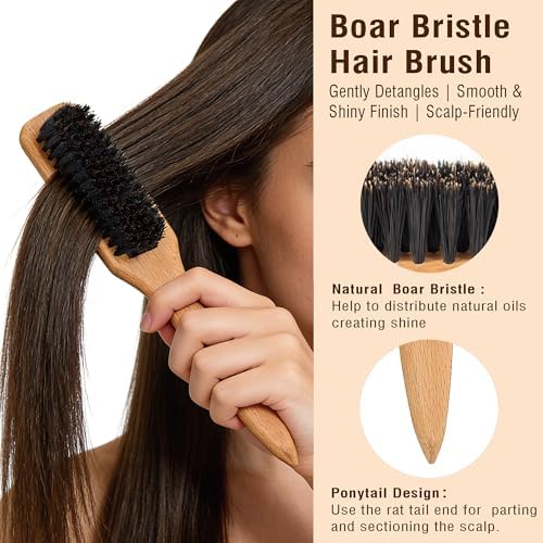 Slick Back Hair Brush, Boar Bristles Smoothing Hair Brushes - Image 3