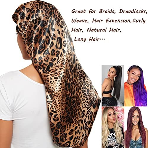 Wbfwbb 2 Pcs Silk Bonnet for Women Satin, Soft Elastic Band Silky Sleeping Cap Big Bonnets for Braids Black,Brown - Image 6