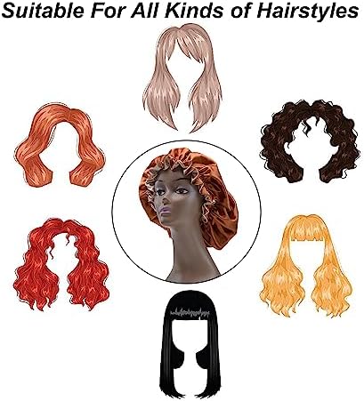Silk Bonnet for Sleeping Satin Bonnets Double Layer Reversible Hair Cap Bonnet for Women Long Curly Braid Hair (Copper) - Image 6