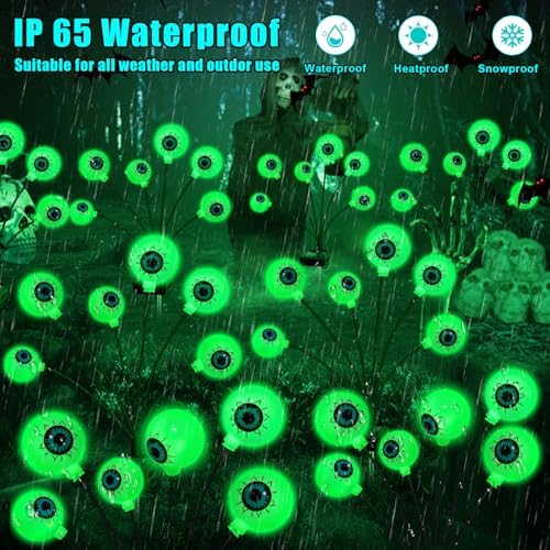 NBQQ Halloween Decorations Outdoor, 4 Pack 24 LED Solar Scary Eyeball Swaying Lights, Green Solar Firefly Lights Waterproof Outdoor Garden Light for Yard,Garden,Lawn,PartyPatio,Party - Image 6