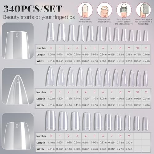 Krofaue 340PCS False Nail Tips Kit, Clear French Coffin Stiletto - Image 3
