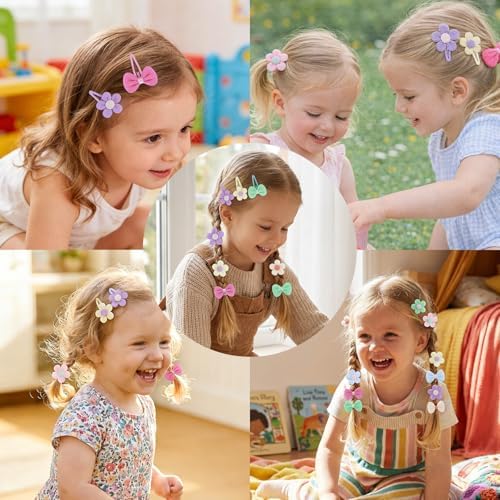 32 Pcs Toddler Hair Ties Hair Clips for Girls Baby Hair Bows Flower Hair Ties Elastics Baby Hair Ties Ponytail Colorful Bow Hair Clip Cute Flower Scrunchies Hair Accessories - Image 6