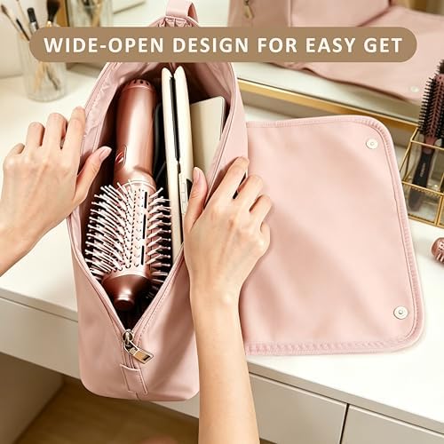 Gosect Hair Tool Travel Bag with Removable Heat Resistant Mat, Hot Hair Tools Travel Storage Pouch for Curling Iron, Flat Iron, Hot Hair Brush, Hair Dryer, Hair Styling Accessories(Pink) - Image 4