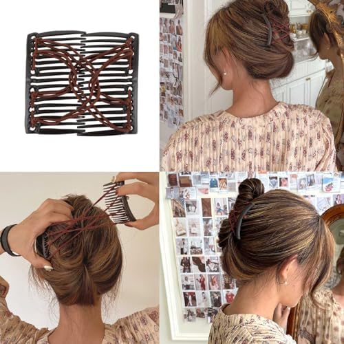 5 Pieces Stretchy Magic Hair Comb Adjustable Elastic Comb Clip for Women Girls No Crease Hair Pins Vintage Bun Maker for Curly Thick Wavy Hair Ponytail - Image 2