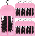 12PCS Wig Storage Bags with Hanger - Hair Extension Holder for Multiple Wigs, Extensions & Accessories (PINK) by AIHOPESTO