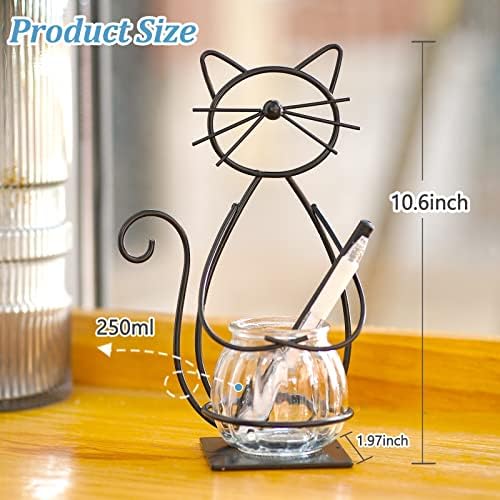 Desktop Cat Planter Propagation Station, Glass Vase Metal Stand - Image 2
