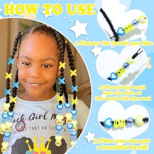 NAISKA 100PCS Yellow Blue Beads for Hair Heart Braids Beads Cute Pony Beads - Image 5