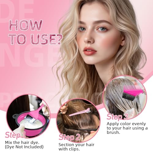 ROOHUA 8 Pcs Hair Dye Kit with Brush, Reusable Home Salon Color Hair Tools - Image 2
