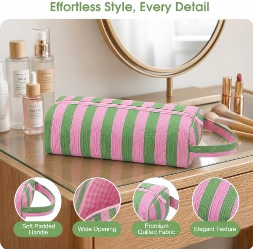 Striped Hair Tools Travel Bag Compatible with Dyson Airwrap & Shark FlexStyle, Portable Cute Hair Tool Organizer Case for Curling Iron, Flat Iron & Styling Accessories (Pink&Green) - Image 6