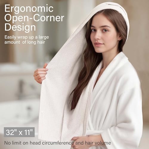 ROLSHOL 2 Pack Waffle Microfiber Hair Towel Wraps for Women, 32 x 11 in - Image 2