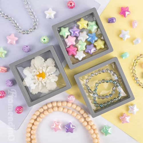 Framendino, 20 Pack Grey 3D Floating Frame Display Case Challenge Coin Holder 3.5x3.5x0.8 Stands Jewelry Storage Box for Medallion Shells Gems - Image 5