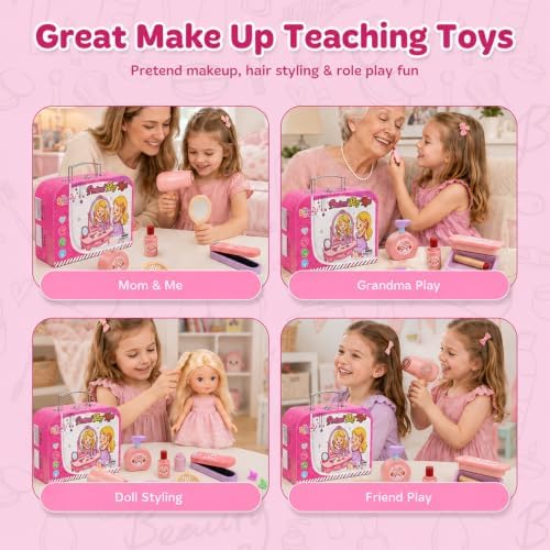 Wooden Makeup Toy Set for Toddlers 3-5, Pretend Play with Storage Case - Image 5